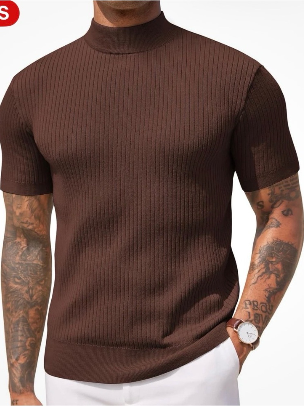 COOFANDY men’s mock turtleneck short sleeve lightweight sweater 3XL Brown NWT